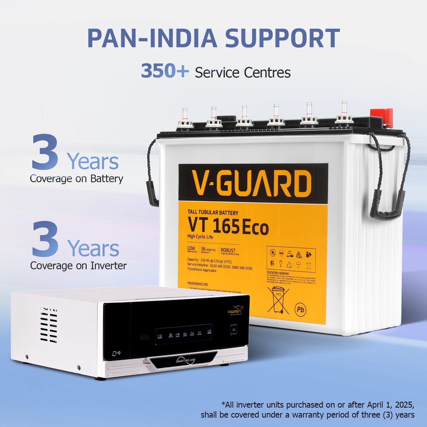 Smart Pro 1200 Inverter + VT 165 Eco Battery Combo for Home, Office & Shops
