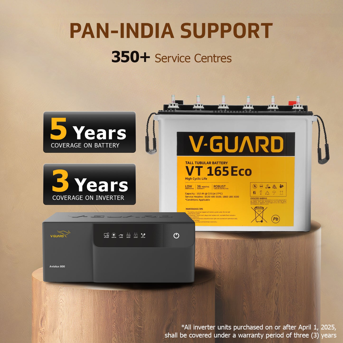 Aviolux 800 Inverter and VT 165 Eco Battery Combo for Home, Office & Shops