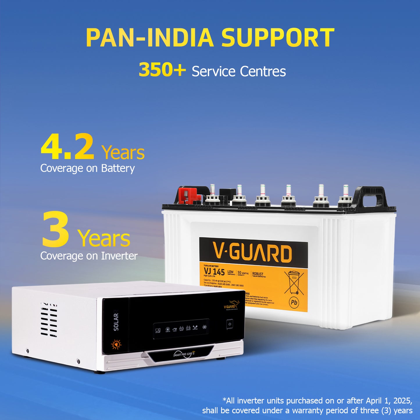 Smart Pro 1200 S Solar Inverter + VJ 145 Battery Combo for Home, Office & Shops