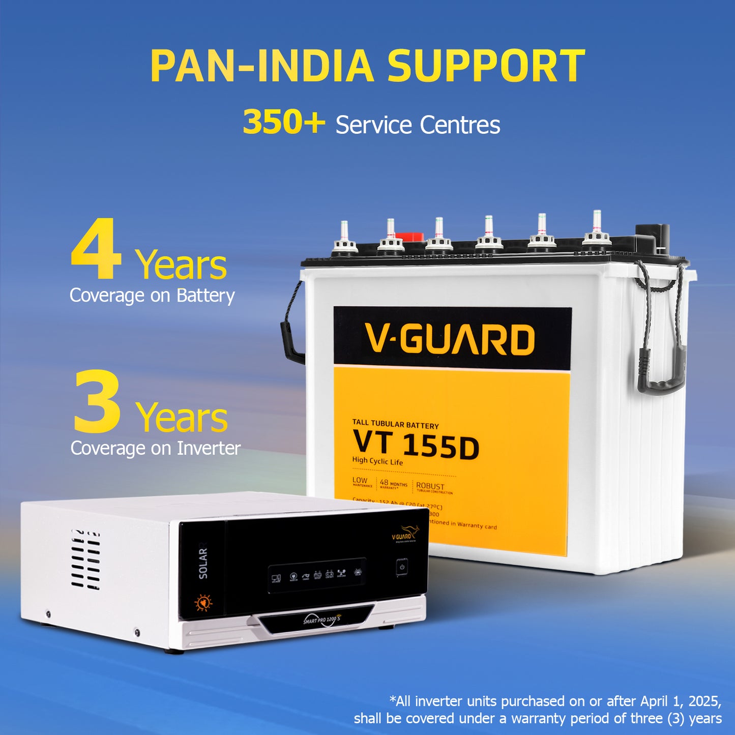 Smart Pro 1200 S Solar Inverter + VT 155D Battery Combo for Home, Office & Shops