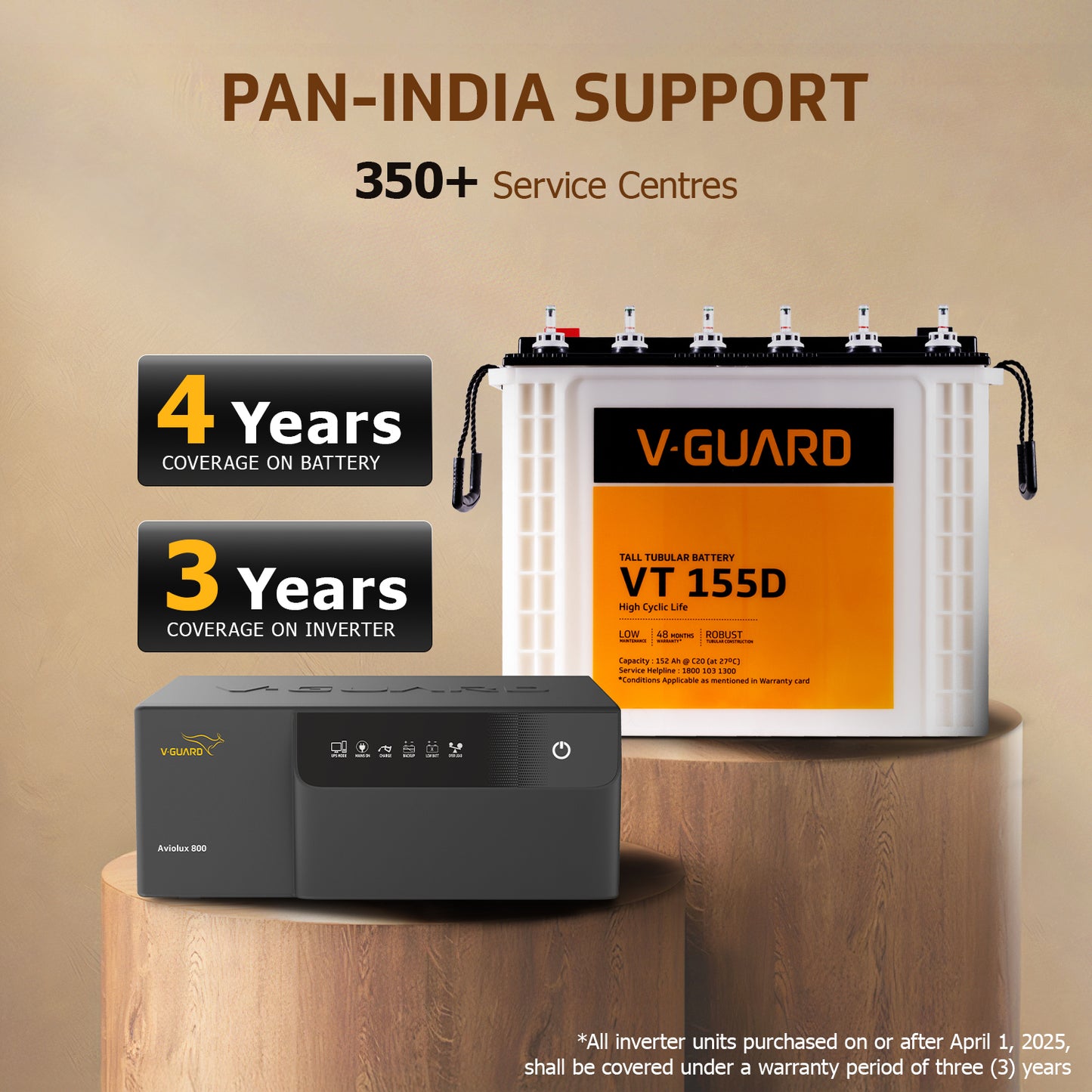 Aviolux 800 Square Wave Inverter + VT 155D Battery Combo for Home, Office & Shops