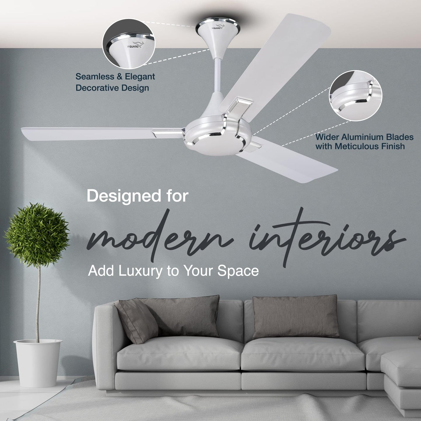 Exado Pro AS Anti Dust High Speed Ceiling Fan for Home 1.2 m, Pearl White