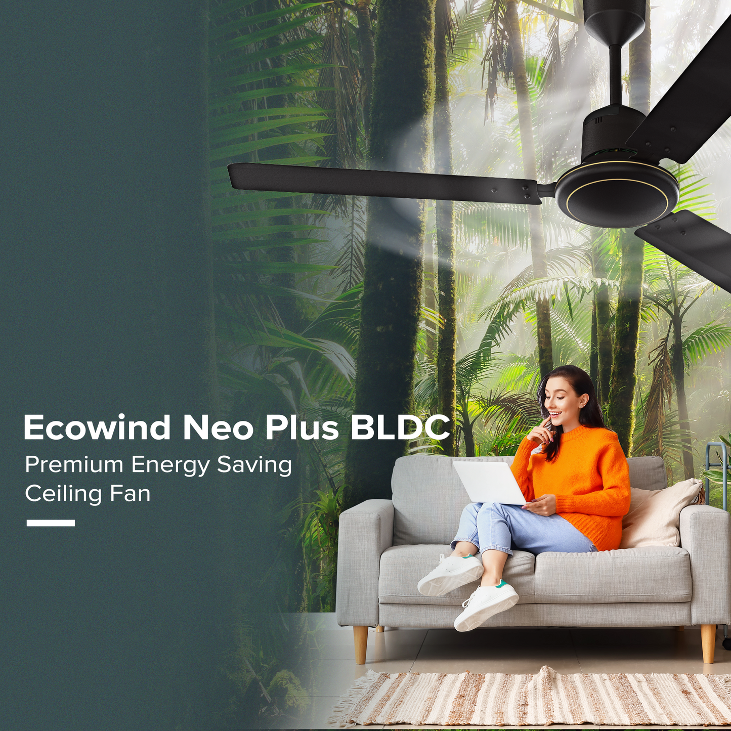 Ecowind Neo Plus BLDC Motor Ceiling Fan with Remote, 1.2 m, Brown, 5 Star Rated