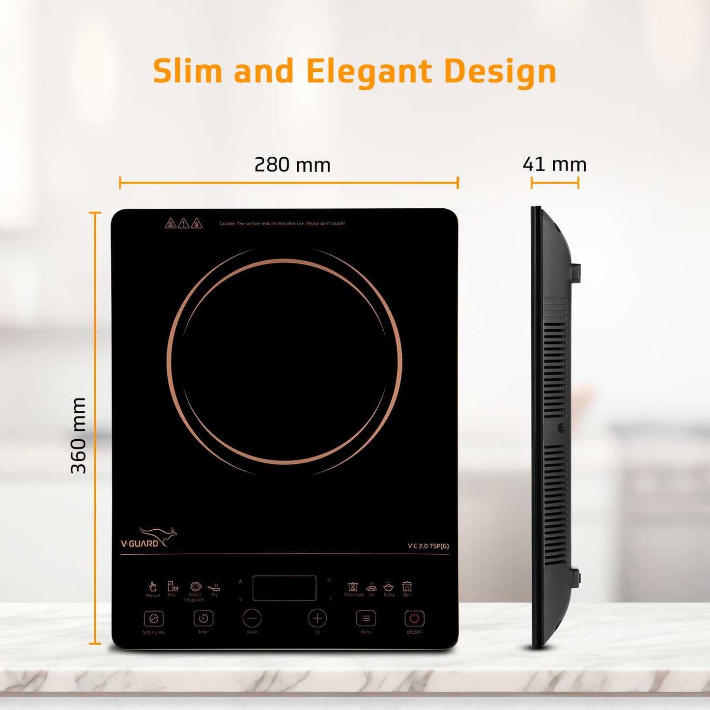 V-Guard VIC 2.0 TSP Induction Cooktop| 2000-Watt Electric Induction Stove with Up to 5 KV Surge Protection | 3-Year Coil Coverage by V-Guard | Touch Panel Control | Auto-Cut off with 10 Temperature Levels