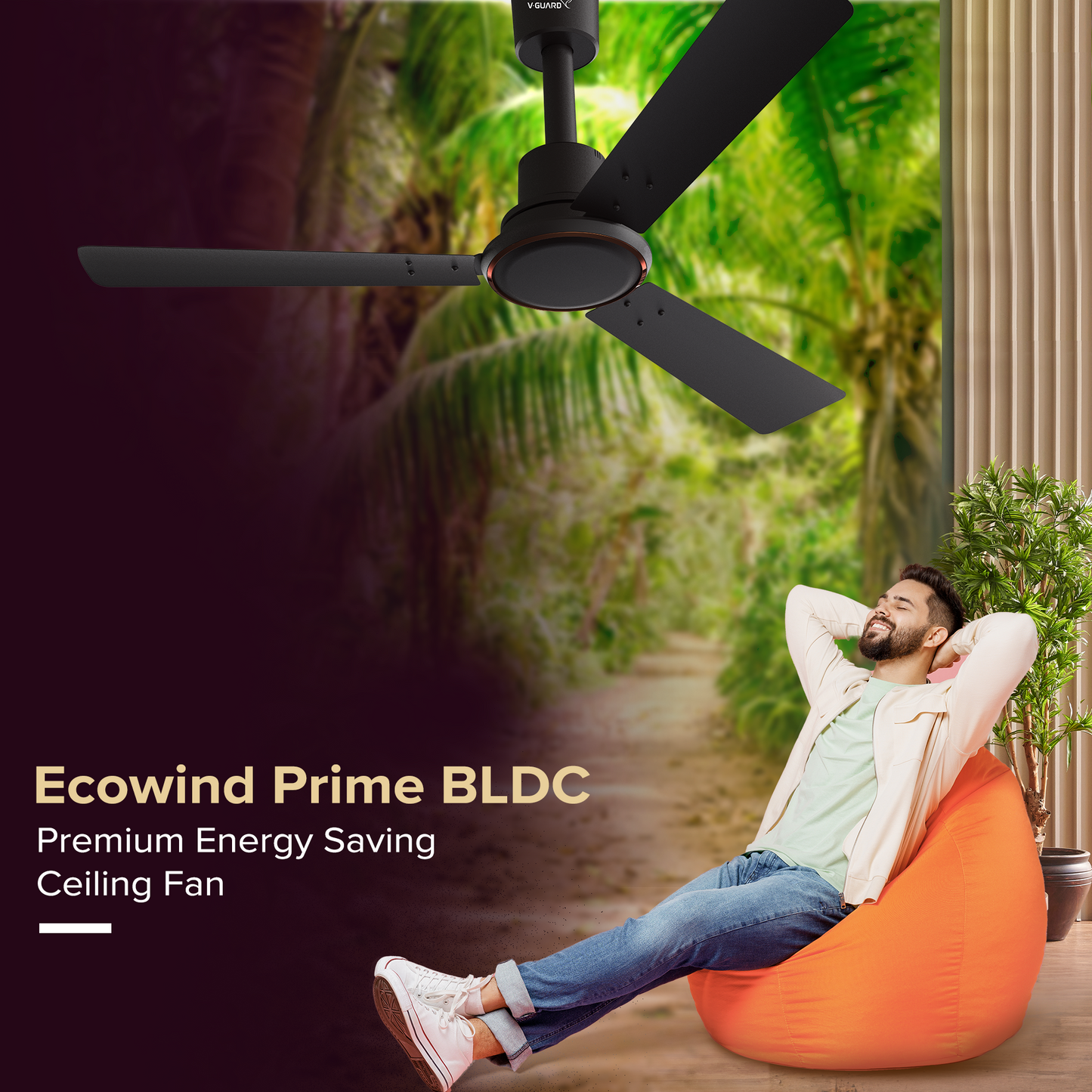 Ecowind Prime BLDC Motor Ceiling Fan with Remote, 1.2 m, Matte Brown, 5 Star Rated