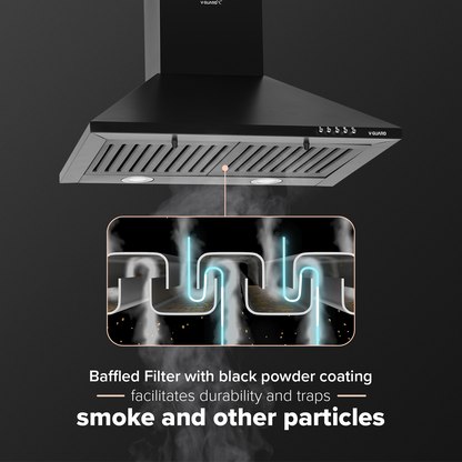 M10 Pro Chimney for Kitchen/Electric Chimney/High Suction Power of 900 m3/h | Push-Button Controls/Black Powder-Coated Baffle Filter/Low Noise/Keep Your Kitchen Clean and Smoke-Free