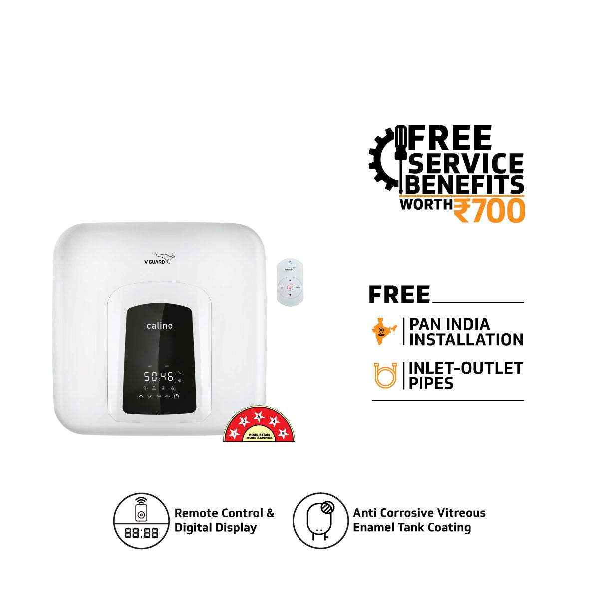 Calino DG 15 L Water Heater with Digital Display, Rust Proof ABS Body and Remote Control