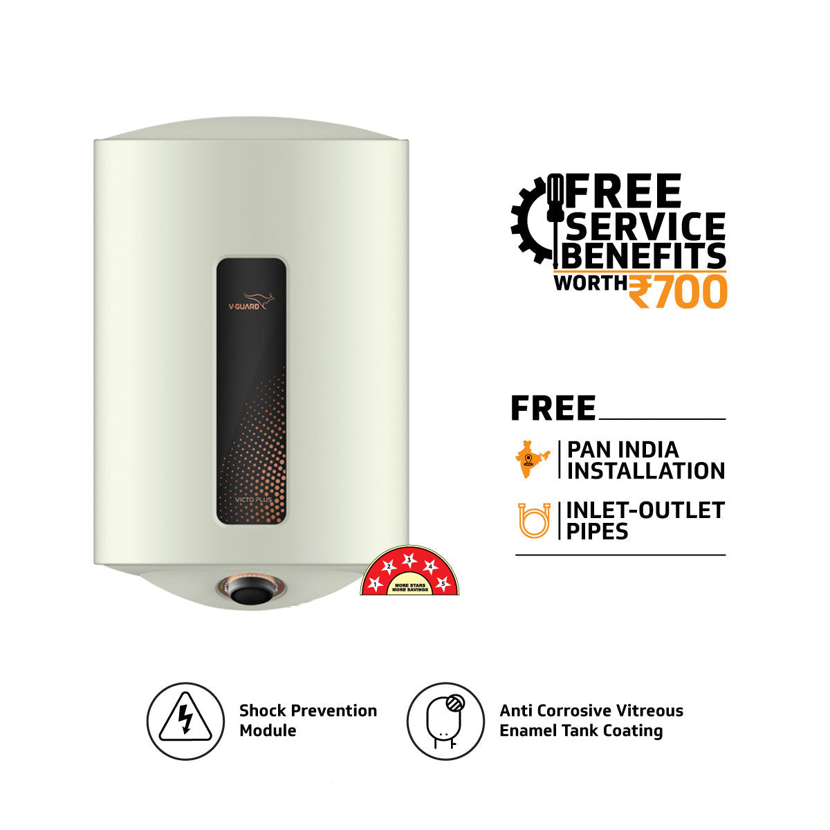 Victo Plus 15 L Water Heater with Safe Shock Module