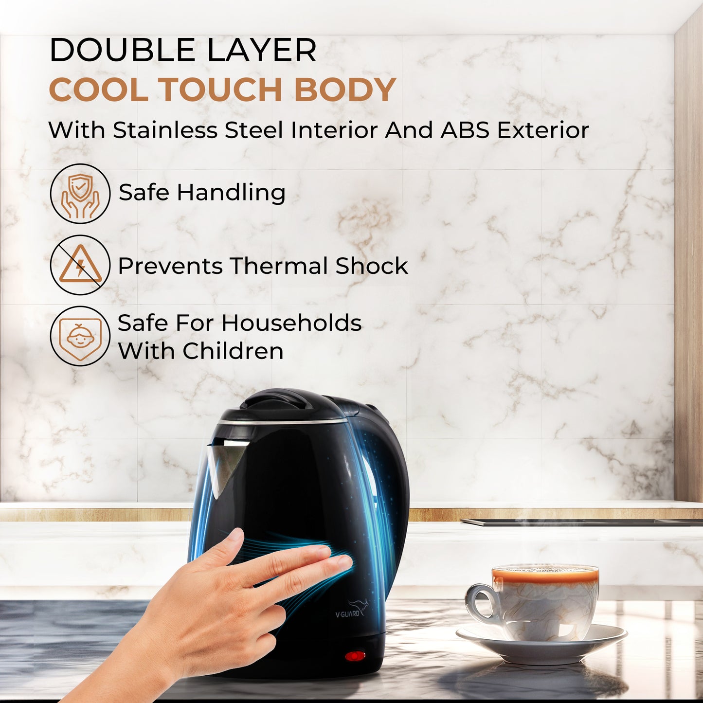 VKP15 Prime 1.5 Litre Electric Kettle for hot water | Double Wall with Cool Touch Body | 2 year warranty |1500 Watt