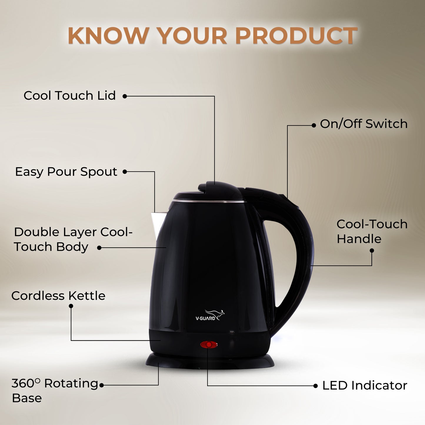 VKP15 Prime 1.5 Litre Electric Kettle for hot water | Double Wall with Cool Touch Body | 2 year warranty |1500 Watt
