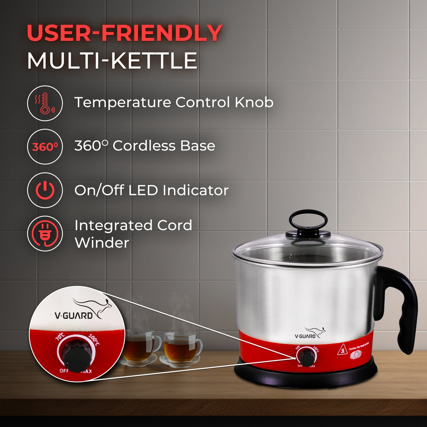 VKM12 Wide mouth MultiPurpose Electric kettle Cooker, 1.2 Litre Stainless Steel Hot water kettle for boiling water, noodles with 3 Attachments : PP Bowl, PP Egg Tray