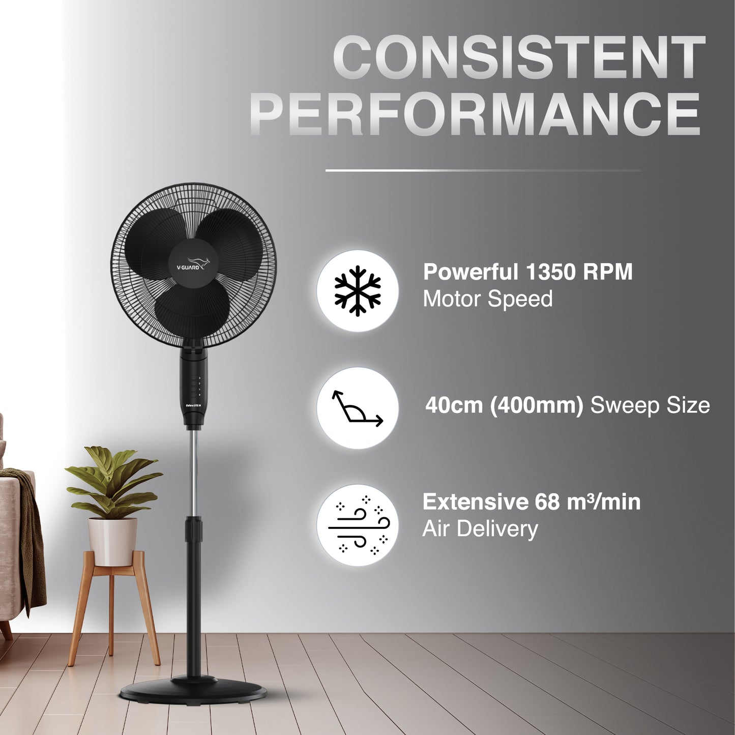 Esfera STS N 40 cm 3 Blade Pedestal Fan-Black