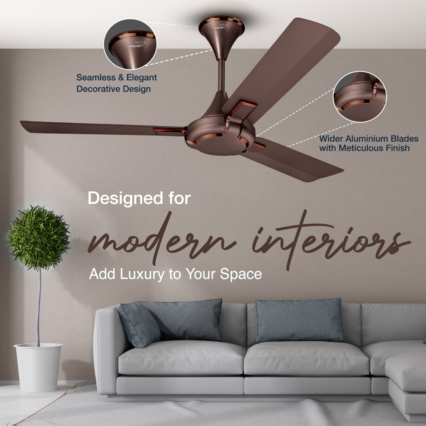 Exado Pro AS Anti Dust High Speed Ceiling Fan for Home 1.2 m, Elegant Brown
