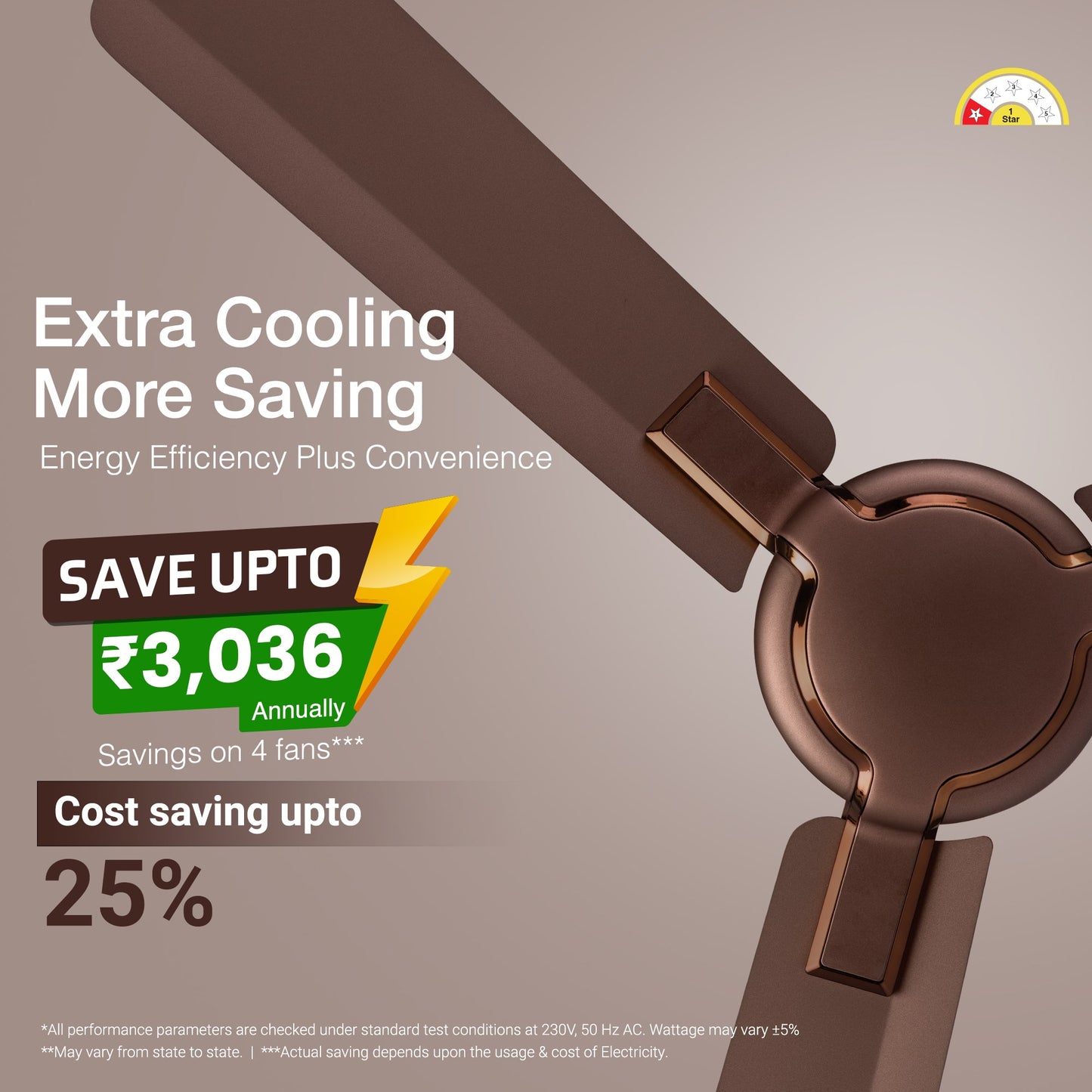 Exado Pro AS Anti Dust High Speed Ceiling Fan for Home 1.2 m, Elegant Brown