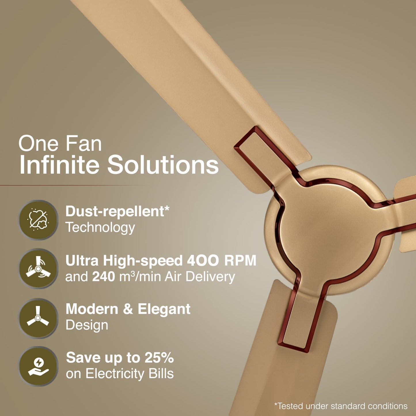 Exado Pro AS Anti Dust High Speed Ceiling Fan for Home 1.2 m, Imperial Gold