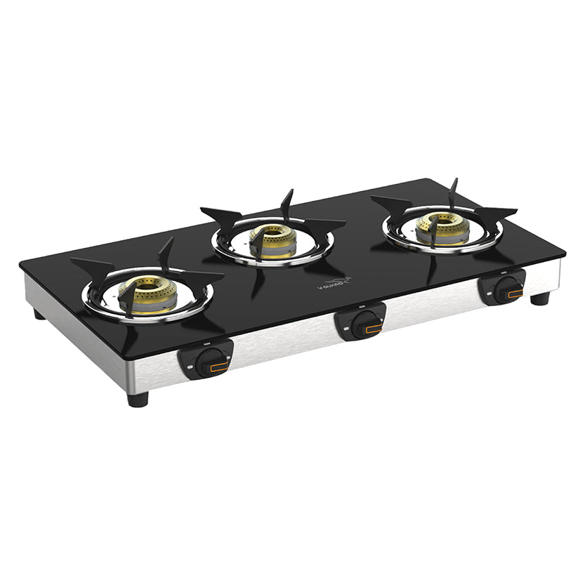 VGD 369 SX 3 Burner Glass Gas Stove | 2 Year Warranty