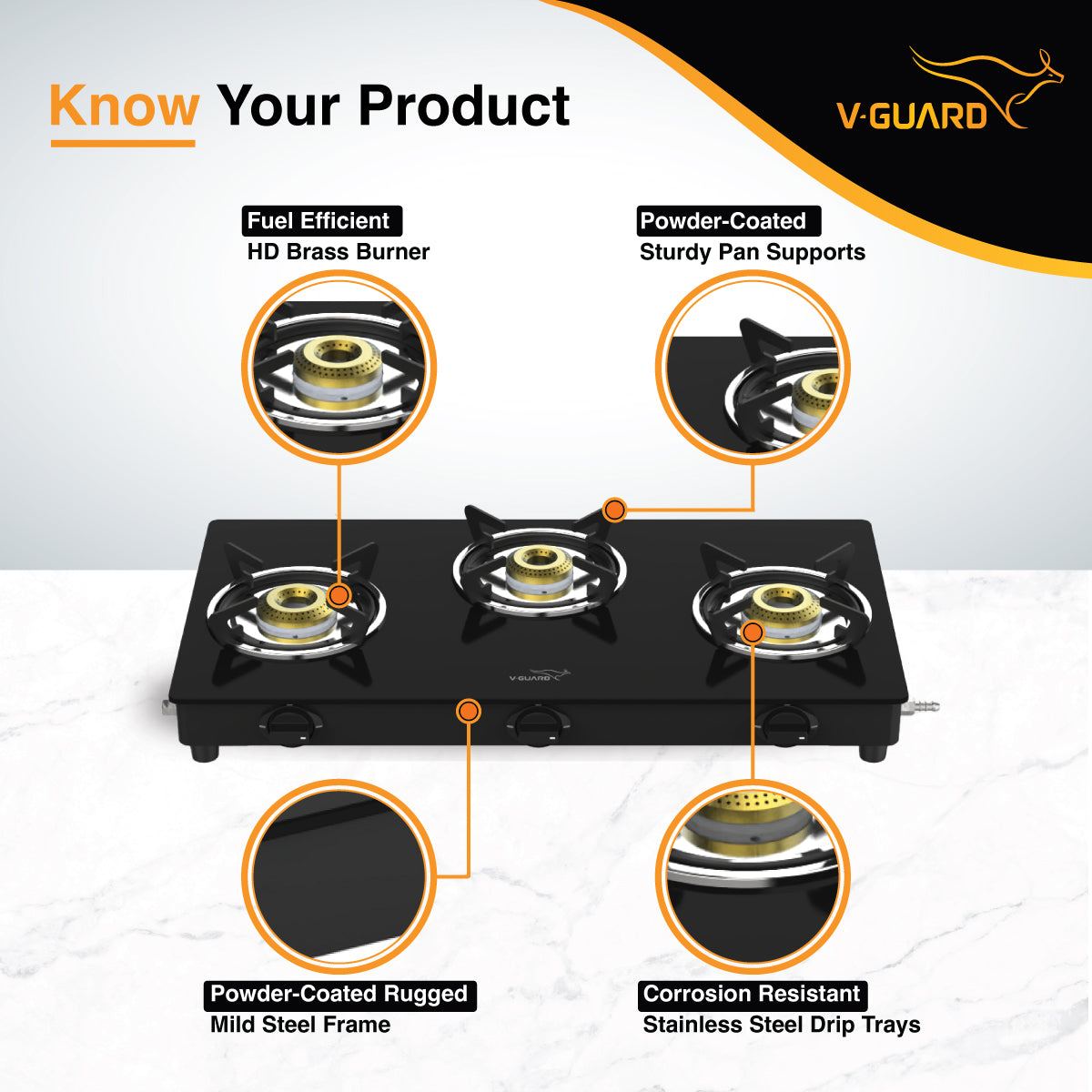VGD 369 PL 3 Burner Glass Gas Stove