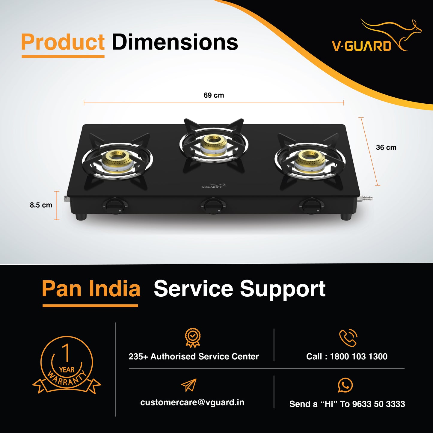 VGD 369 PL 3 Burner Glass Gas Stove