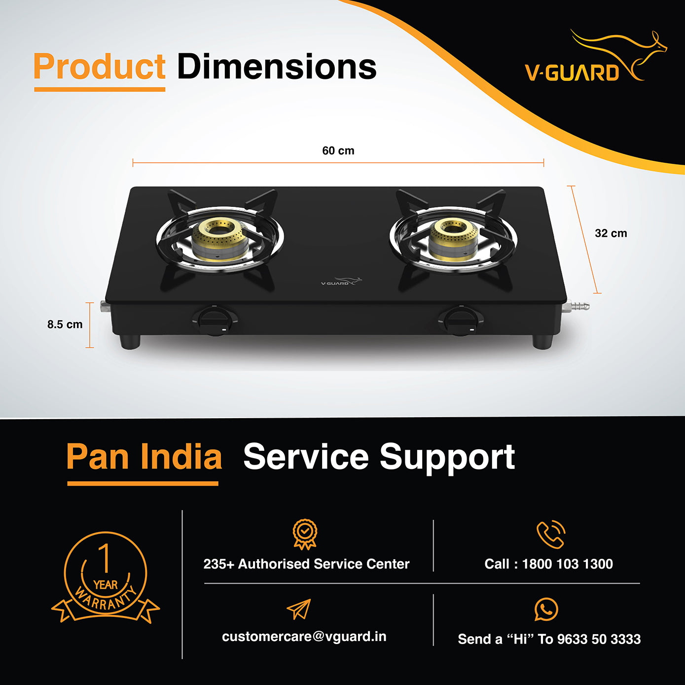 VGD 260 PL 2 Burner Glass Gas Stove | Fully Efficient HD Brass Burners |1 Year Product & 1 Year Glass Warranty
