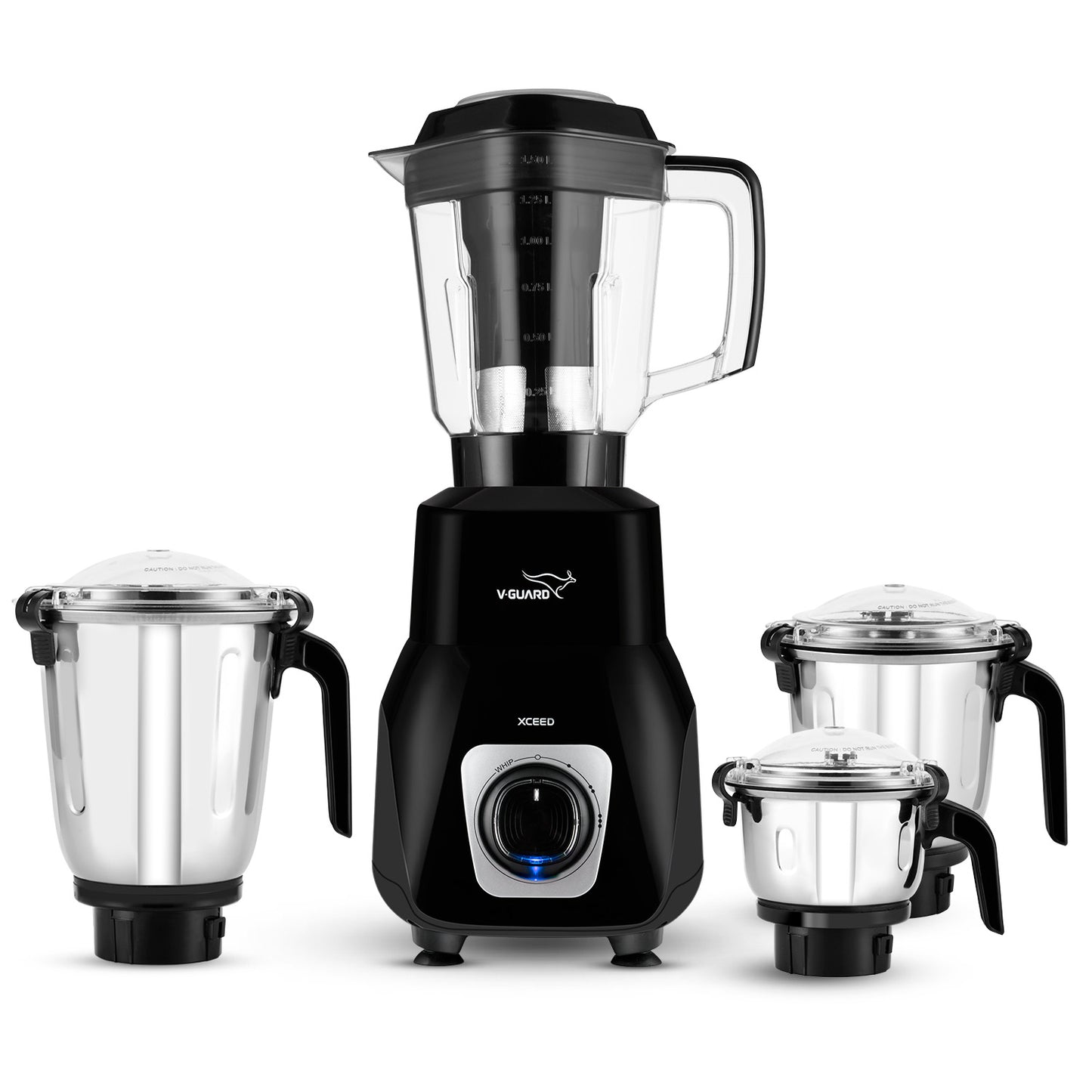 V-Guard Xceed Mixer Grinder 750 Watt with 4 Jars, Lid Locks for Hands-free Operation, Removable Stainless Steel Blades, 2-Year Comprehensive & 3-year Motor Warranty (Black)