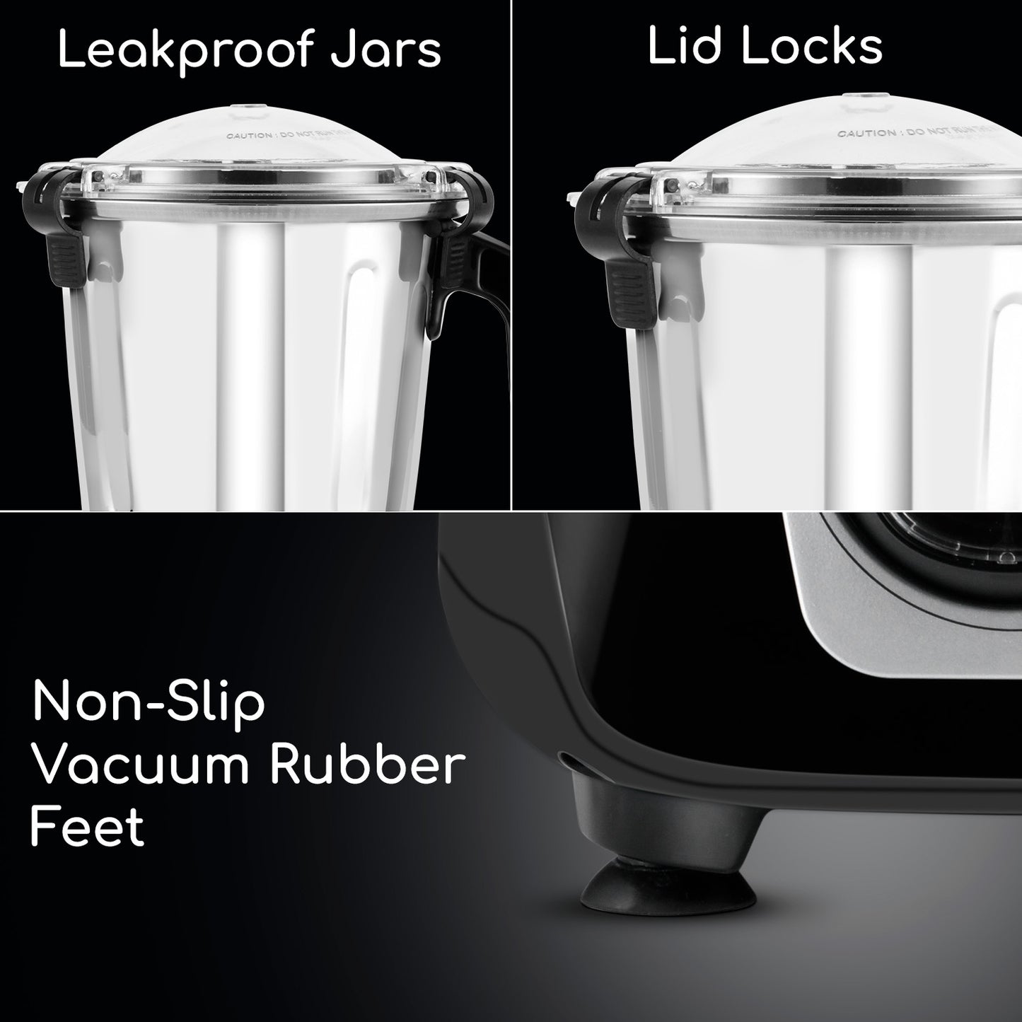 V-Guard Xceed Mixer Grinder 750 Watt with 4 Jars, Lid Locks for Hands-free Operation, Removable Stainless Steel Blades, 2-Year Comprehensive & 3-year Motor Warranty (Black)