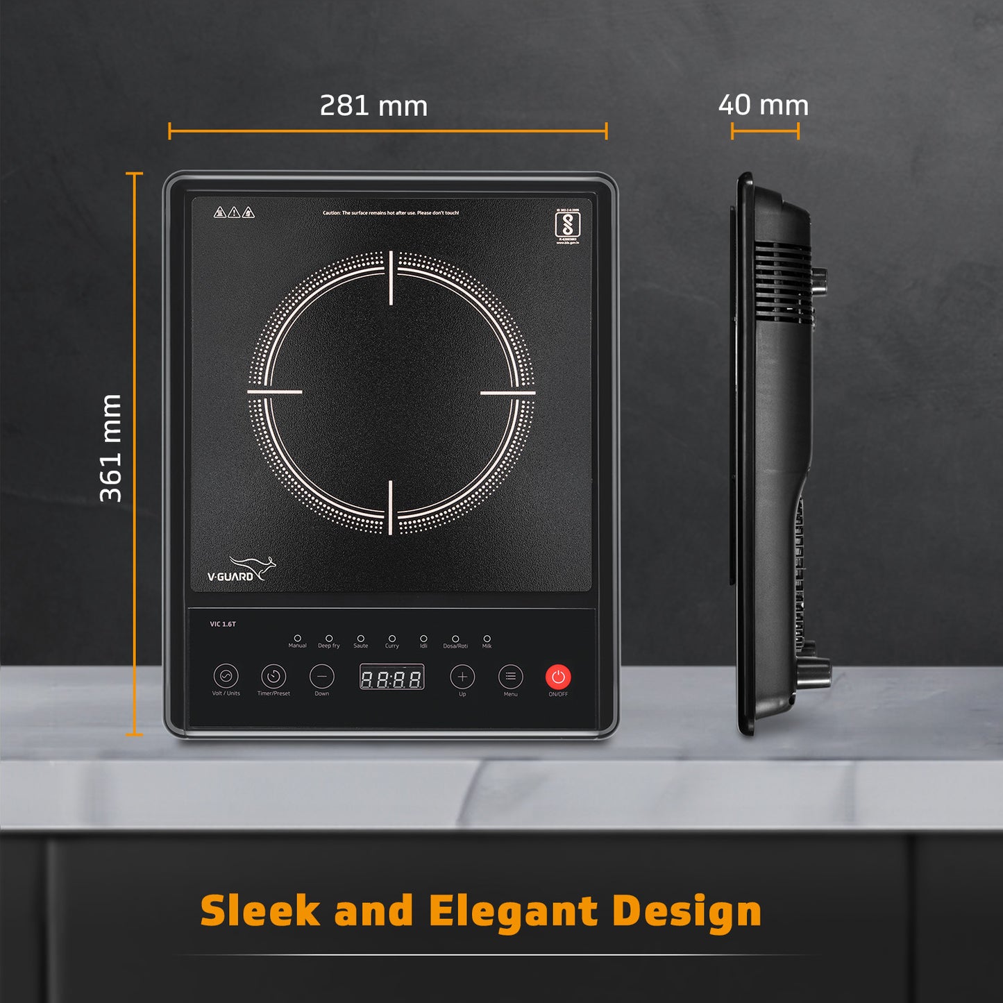VIC 1.6T 1600 Watt Induction Cooktop | Feather Touch Control & Crystal Glass Top | 7 Pre-set Cooking Modes | 4 Hour Timer & 24 Hour Pre-set Function | Auto Switch Off & Keep Warm Function