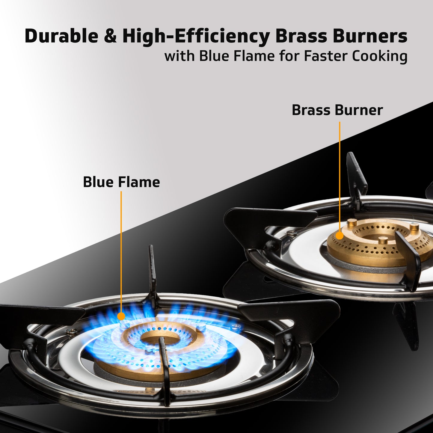 V-Guard VGD 370 PI 3 Burner Gas Stove | Compact & Elegant Gas Stove | 1 Large, 1 Medium & 1 Small High-Efficiency Brass Burner | Toughened Glass Top | 1 Year Coverage by V-Guard