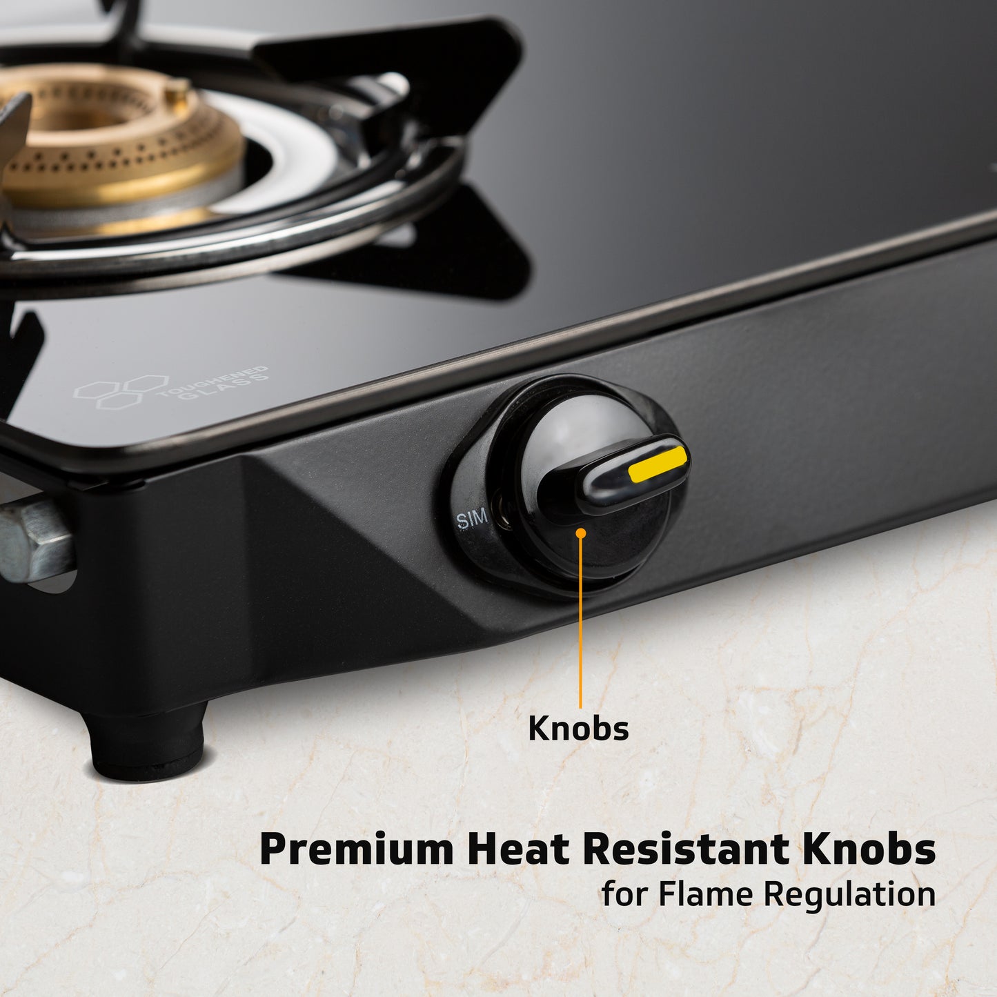 V-Guard VGD 370 PI 3 Burner Gas Stove | Compact & Elegant Gas Stove | 1 Large, 1 Medium & 1 Small High-Efficiency Brass Burner | Toughened Glass Top | 1 Year Coverage by V-Guard