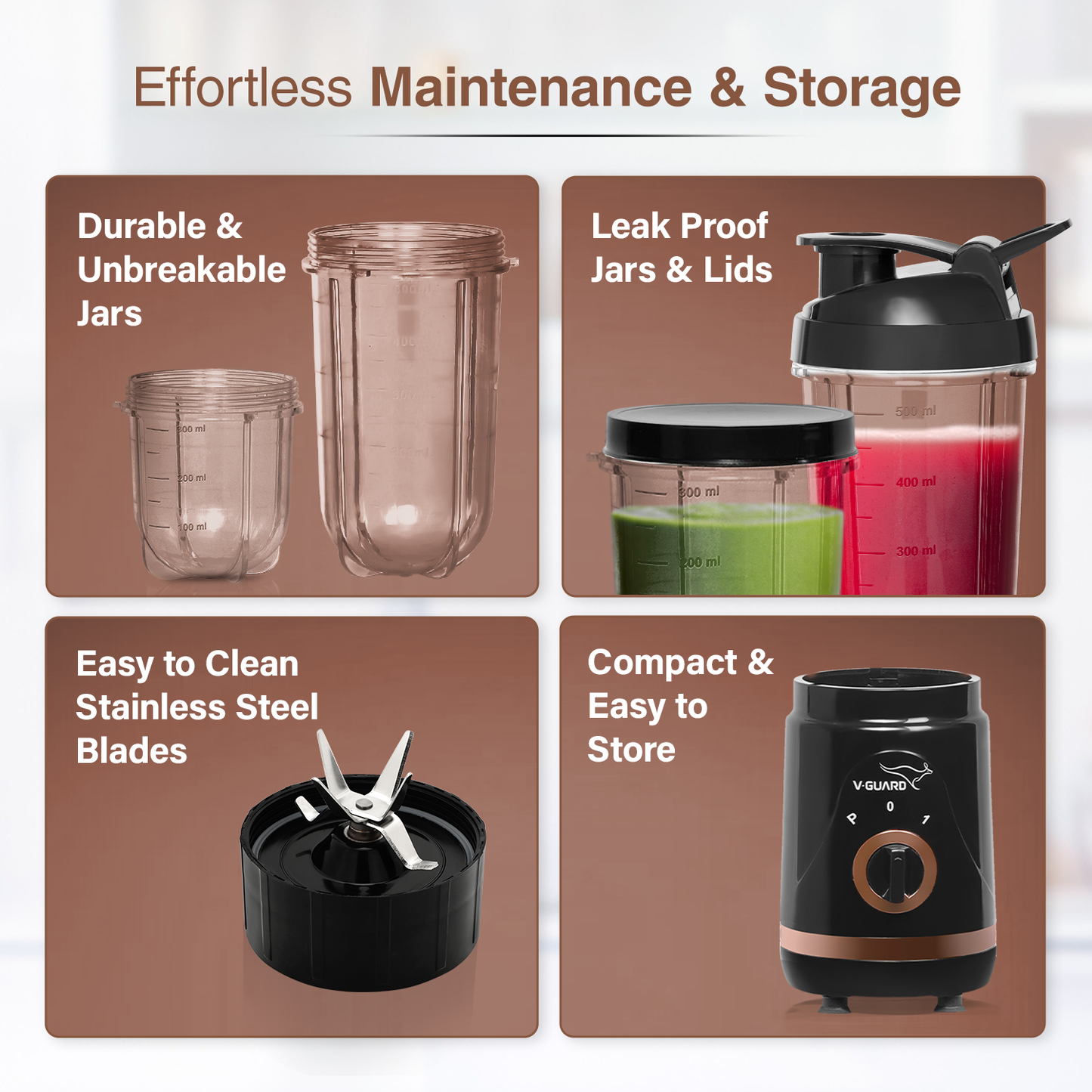 V-Guard Citius Nutri Blender | Bullet Mixer Grinder Juicer | 2 Leakproof Jars | 2 Years Product & Motor Coverage by V-Guard | 400 W Copper Motor | Up to 22,000 RPM | 1 Storage & 1 Sipper Lid
