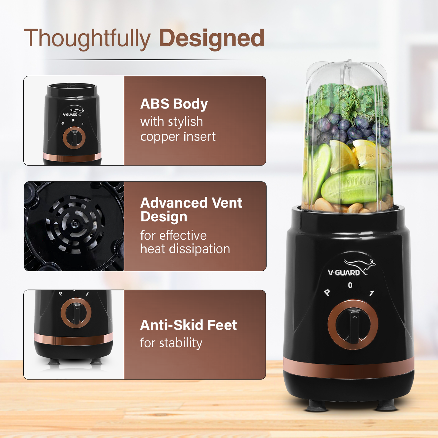 V-Guard Citius Nutri Blender | Bullet Mixer Grinder Juicer | 2 Leakproof Jars | 2 Years Product & Motor Coverage by V-Guard | 400 W Copper Motor | Up to 22,000 RPM | 1 Storage & 1 Sipper Lid