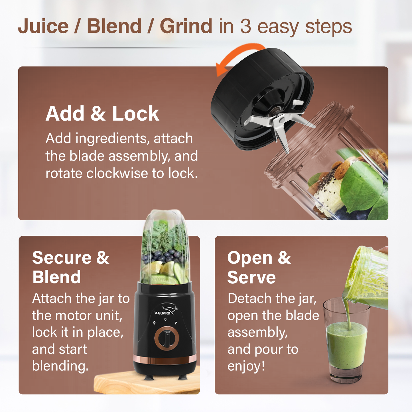 V-Guard Citius Nutri Blender | Bullet Mixer Grinder Juicer | 2 Leakproof Jars | 2 Years Product & Motor Coverage by V-Guard | 400 W Copper Motor | Up to 22,000 RPM | 1 Storage & 1 Sipper Lid