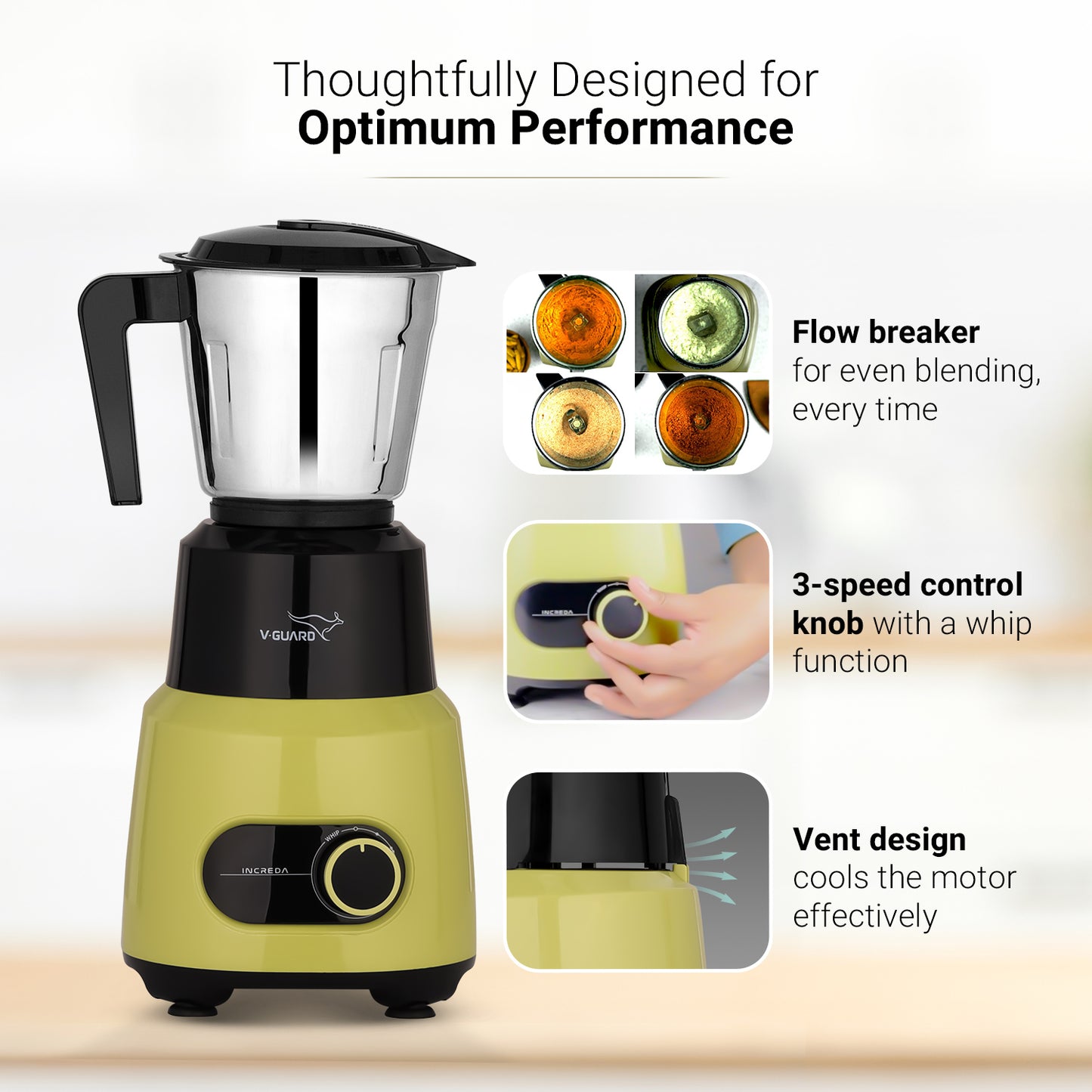 Increda Mixer Grinder 500 Watt/Newly Launched/Mixie for kitchen with Multifunctional SS Mixer Jars (Chutney, Dry, & Wet Jar), Precision Stainless Steel Blades / 2 Year Motor Warranty