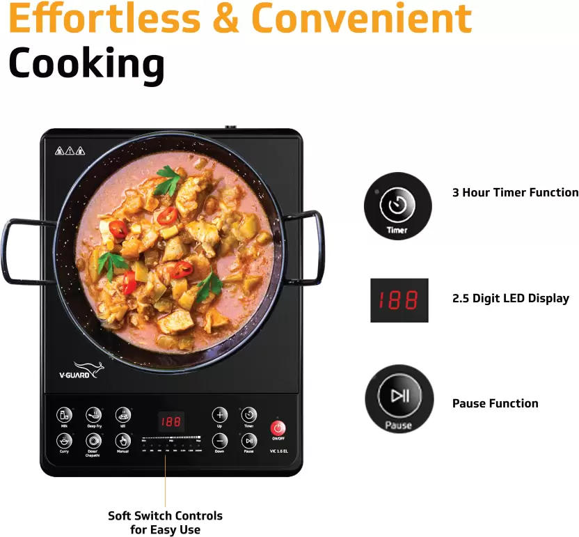 VIC 1.6 EL 1600W Induction Cooktop ( Push button with 6 Cooking Modes)