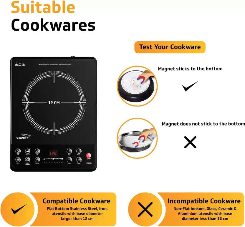 VIC 1.6 EL 1600W Induction Cooktop ( Push button with 6 Cooking Modes)