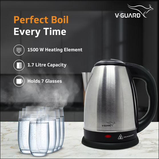 VKS17 Electric Kettle for hot water | 1.7 Litre 1500 W | Stainless Steel Hot water kettle | Auto cut-off | Power Indicator |