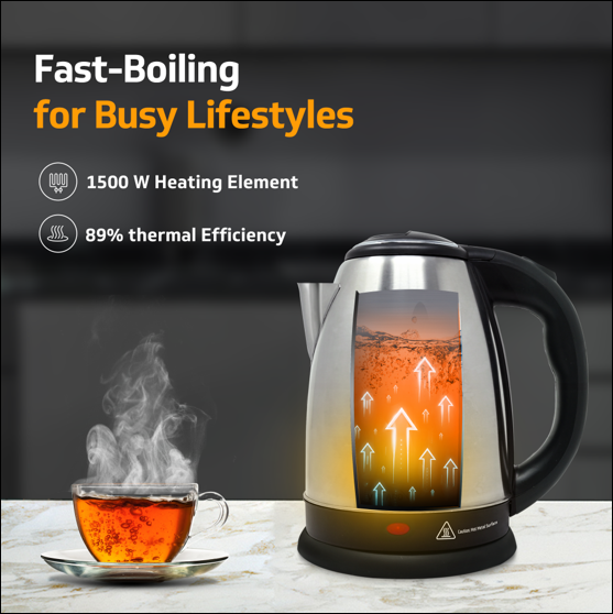 VKS17 Electric Kettle for hot water | 1.7 Litre 1500 W | Stainless Steel Hot water kettle | Auto cut-off | Power Indicator |