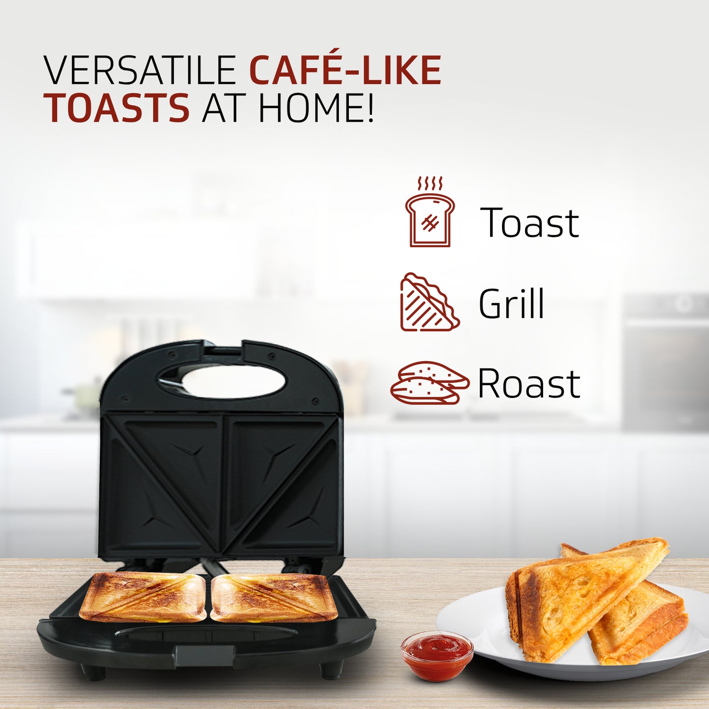 VST80 2 Slice Sandwich Maker | Fixed Non-Stick Triangular Plates with Powerful 800 Watt Heating Rods | Easy to Clean Non-Stick Greblon Coating | 1 Year Warranty