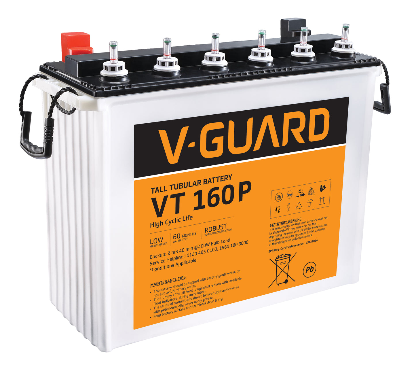 V-Guard VT 160 P Inverter Battery | High Backup Performance | 152Ah Capacity | 36 + 24 Month Warranty| 3 Months Additional Warranty*