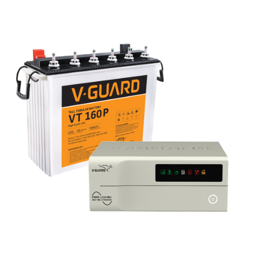 V-Guard Inverter & Battery Combo - Prime 1150 MiLi Pure Sine Wave 1000VA/ 12V Inverter, VT 160 P (152Ah Tall Tubular Battery) for Home, Office & Shops