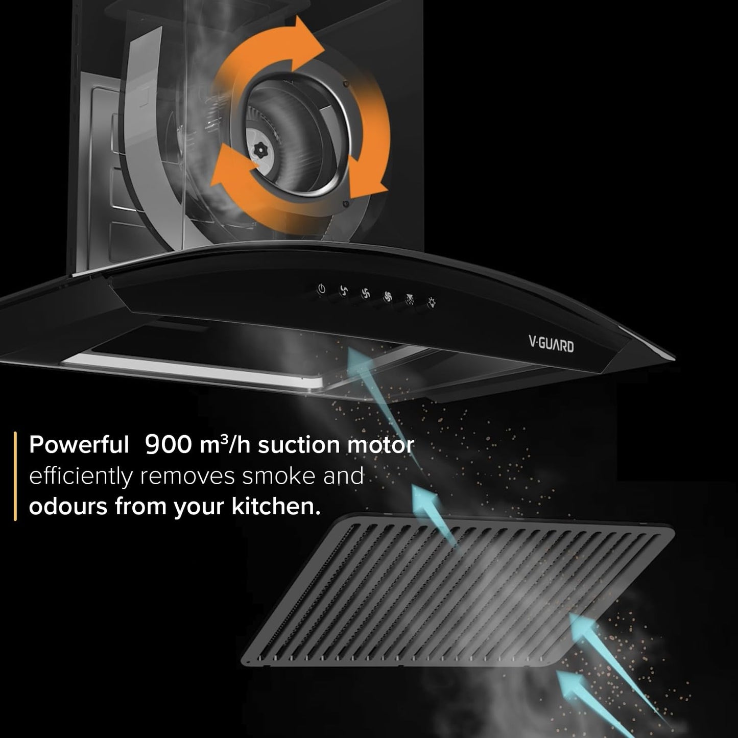 C10 60cm Kitchen Chimney with 900 m³/hr Suction | Filterless | Intelligent Auto Clean | Elegant Curved Glass Design |