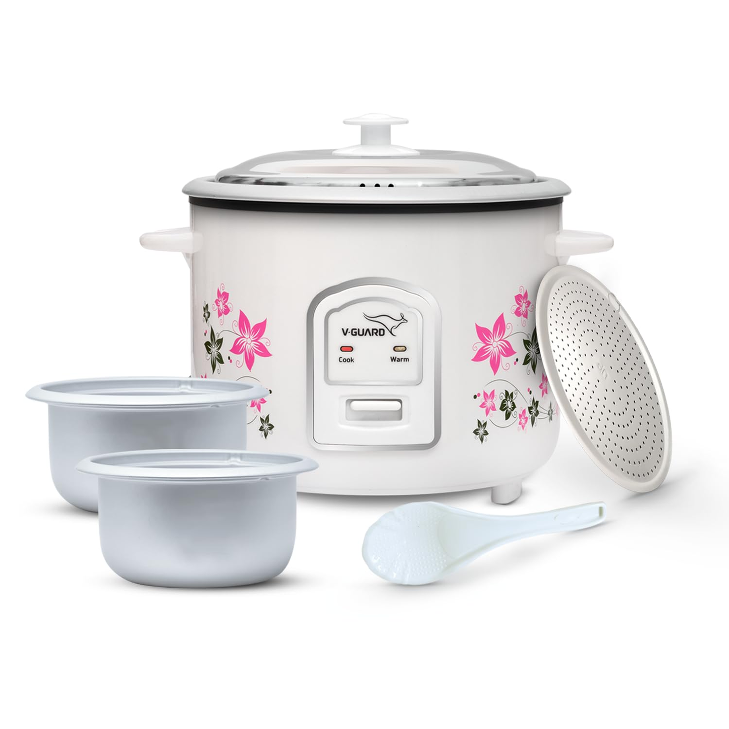 V-Guard VRC 1.8-Litre Electric Rice Cooker with 700 W Power, 2 Pots, Spatula, Rice Separator | 2-Year Product & 5-Year Heating Plate Coverage by V-Guard | Automatic Cooking with Double-Layered Body & Cool Touch Handles