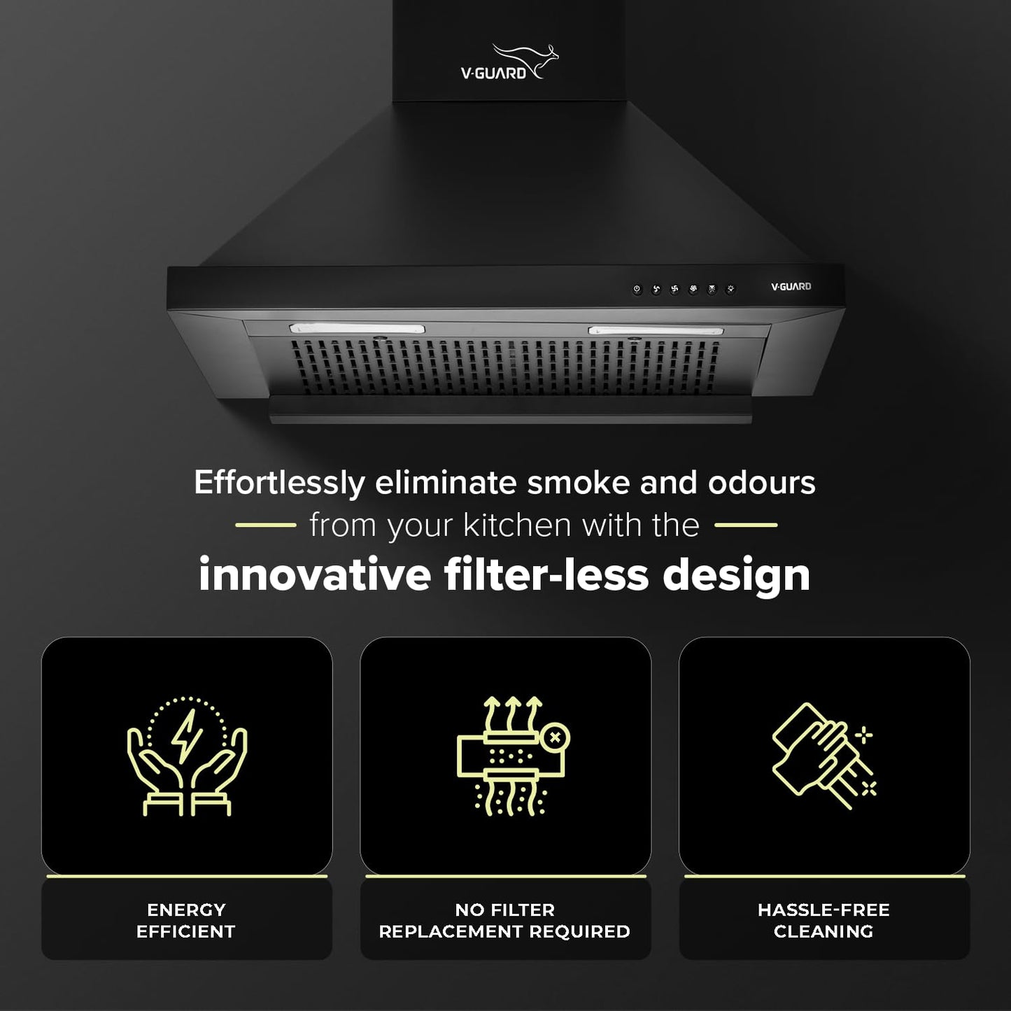 P10 Chimney for Kitchen - High Suction of 1200 m³/h/Filter-Less Chimney/One-Press Heat Auto-Clean/Energy-Efficient LED Lights/Low Noise/Easy-to-Clean Panel