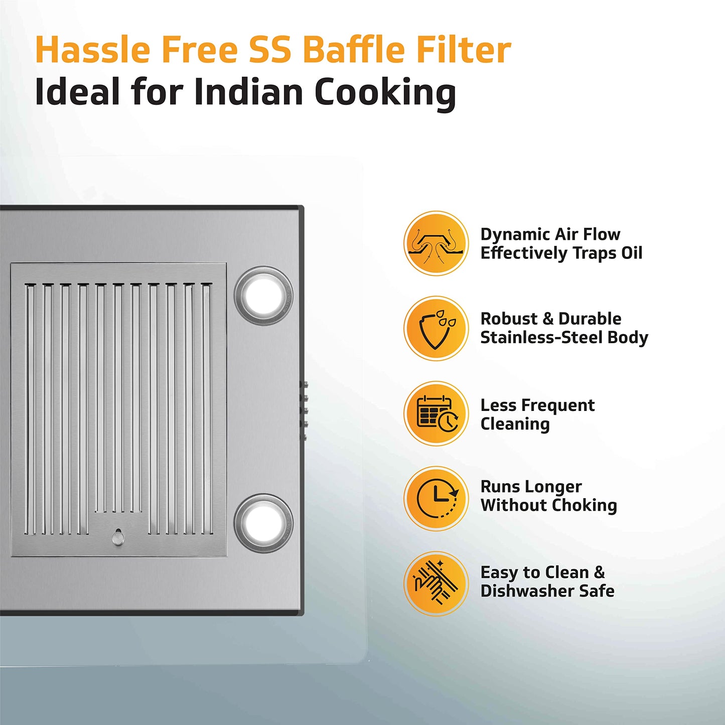 A10 BL180 Kitchen Chimney with 1300m³/hr Suction, Intelligent Auto Clean, Curved Glass, Baffle Filter, Motion Sensor Controls, Oil Collector Tray, LED Light (Black)