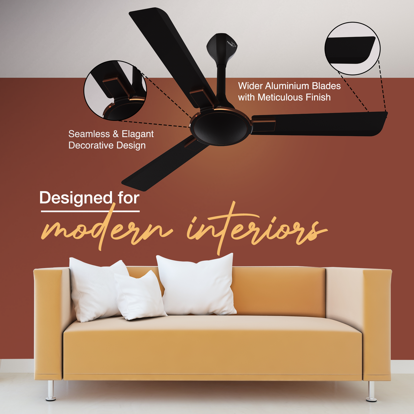 Exado AS Designer Ceiling Fan for Home 1.2 m, Matte Brown