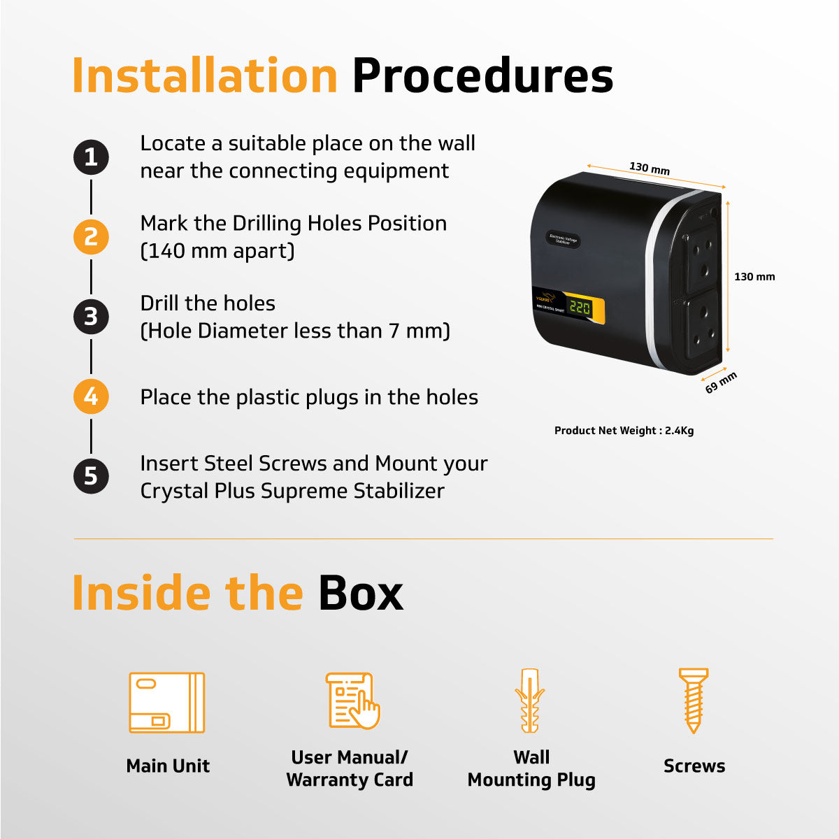 V-Guard Mini Crystal Smart TV Stabilizer with Digital Display | Applicable for Smart TVs up to 82 cm (32) +Set Top Box | 1.3 Ampere Capacity | Black