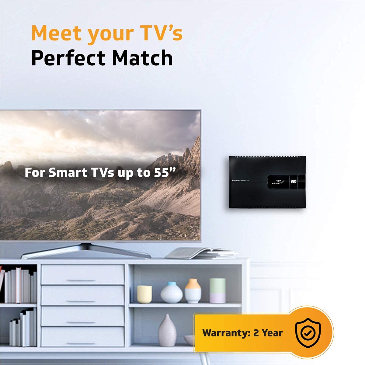 V-Guard Voltino Max Digi TV Stabilizer | Applicable for Smart TVs up to 140 cm (55)+Set Top Box,Home Theatre/Gaming Console | 3 Ampere Capacity | Seven Segment Digital Display | Black
