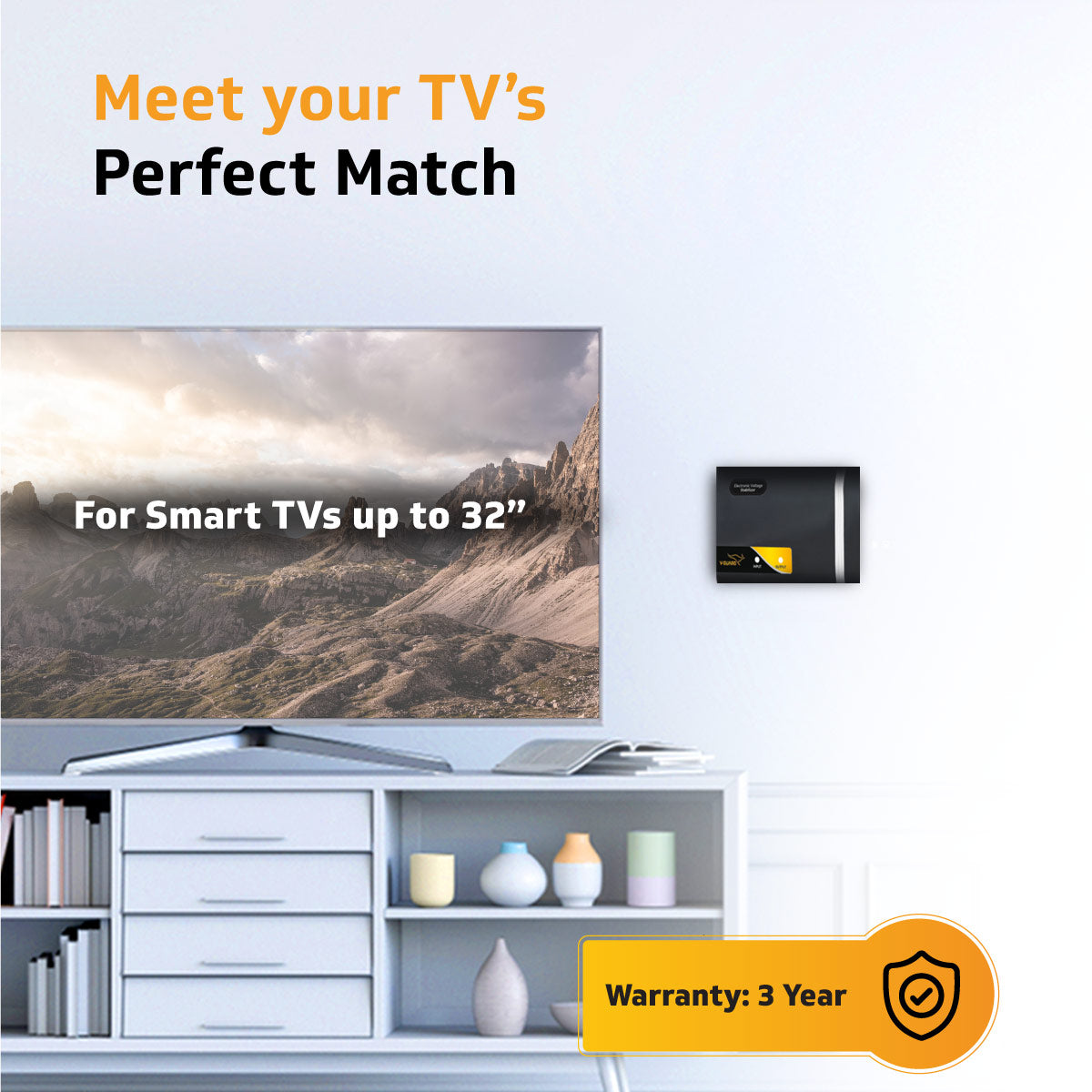 V-Guard Mini Crystal Supreme TV Stabilizer | Applicable for Smart TVs up to 82 cm (32) +Set Top Box | 1.3 Ampere Capacity | Black