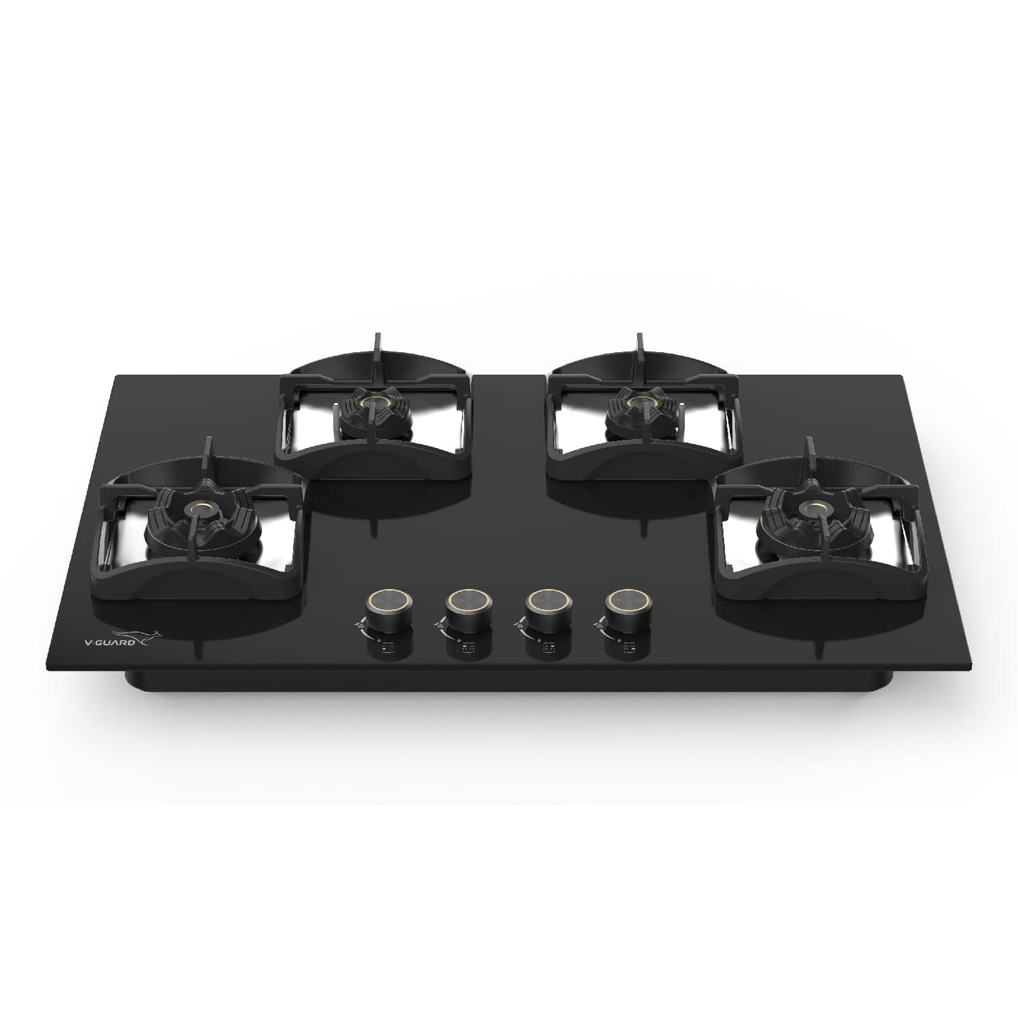 VHD 480 ZBS Kitchen Gas Hobtop 4 Burner with Auto Ignition/Triple Ring Brass Burners/Heat Resistant Toughened Black Glass/Dome Cast Iron Pan Support