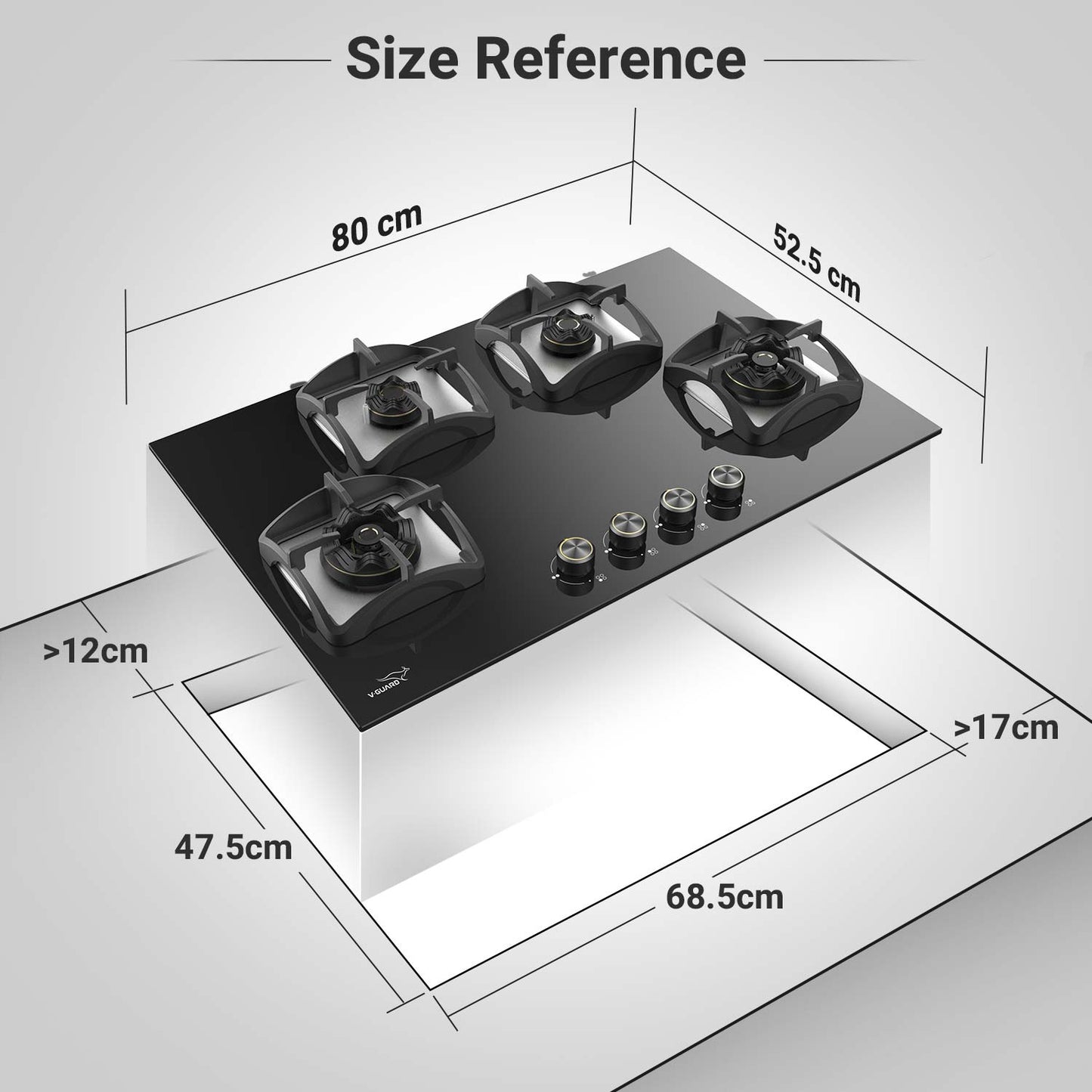VHD 480 ZBS Kitchen Gas Hobtop 4 Burner with Auto Ignition/Triple Ring Brass Burners/Heat Resistant Toughened Black Glass/Dome Cast Iron Pan Support