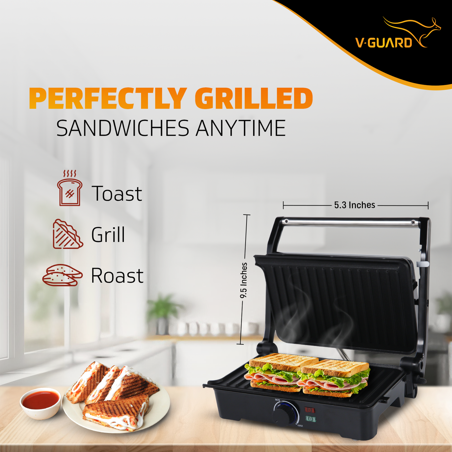Grillking Plus 2 Slice 1500 Watt Multipurpose Grill Sandwich Maker | Healthy - Outlet for Excess Oil Removal | Easy to Clean Non-Stick Teflon Coating | 180 Degree Flat Grill | 1 Year Warranty